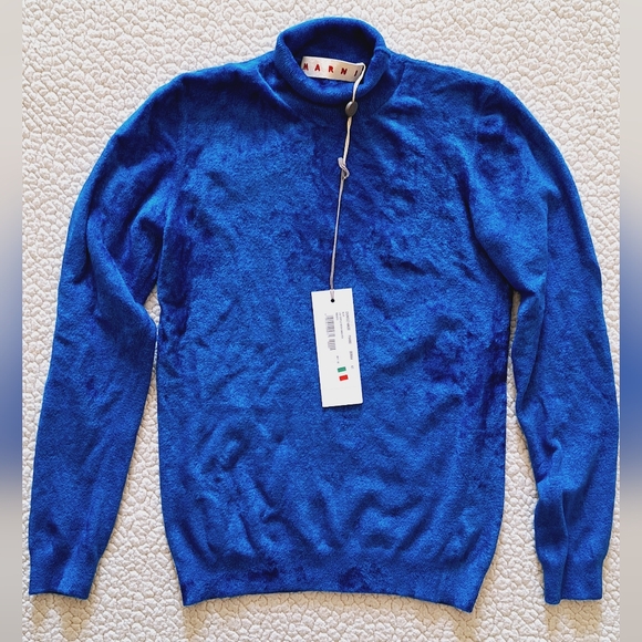 MARNI Chenille Turtleneck Sweater In Blue IT 42 US 6 S Org $795